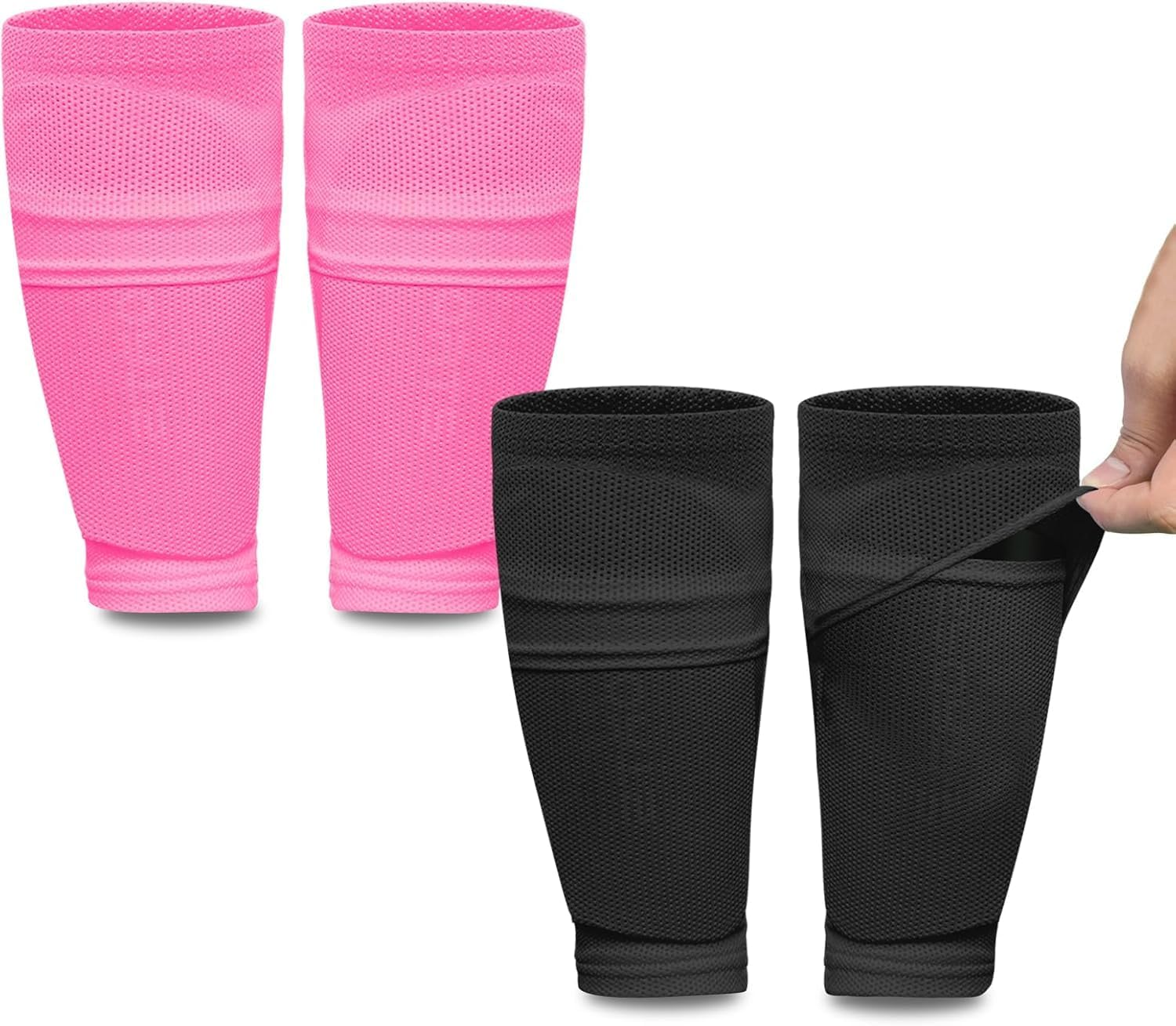 2 Pairs Kids Youth Soccer Shin Guard Sleeves with Optimized Insert Pocket, Shin Pad Compression Sleeves for 3-15 Years Old Boys Girls Child Teens for Soccer Sport
