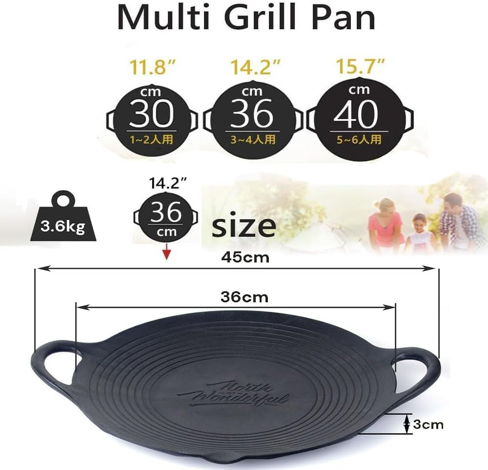 Cast Iron 36Cm Korean Japanese BBQ Barbecue Grill Pan Plate round Griddle Plate Indoor Outdoor image number 2