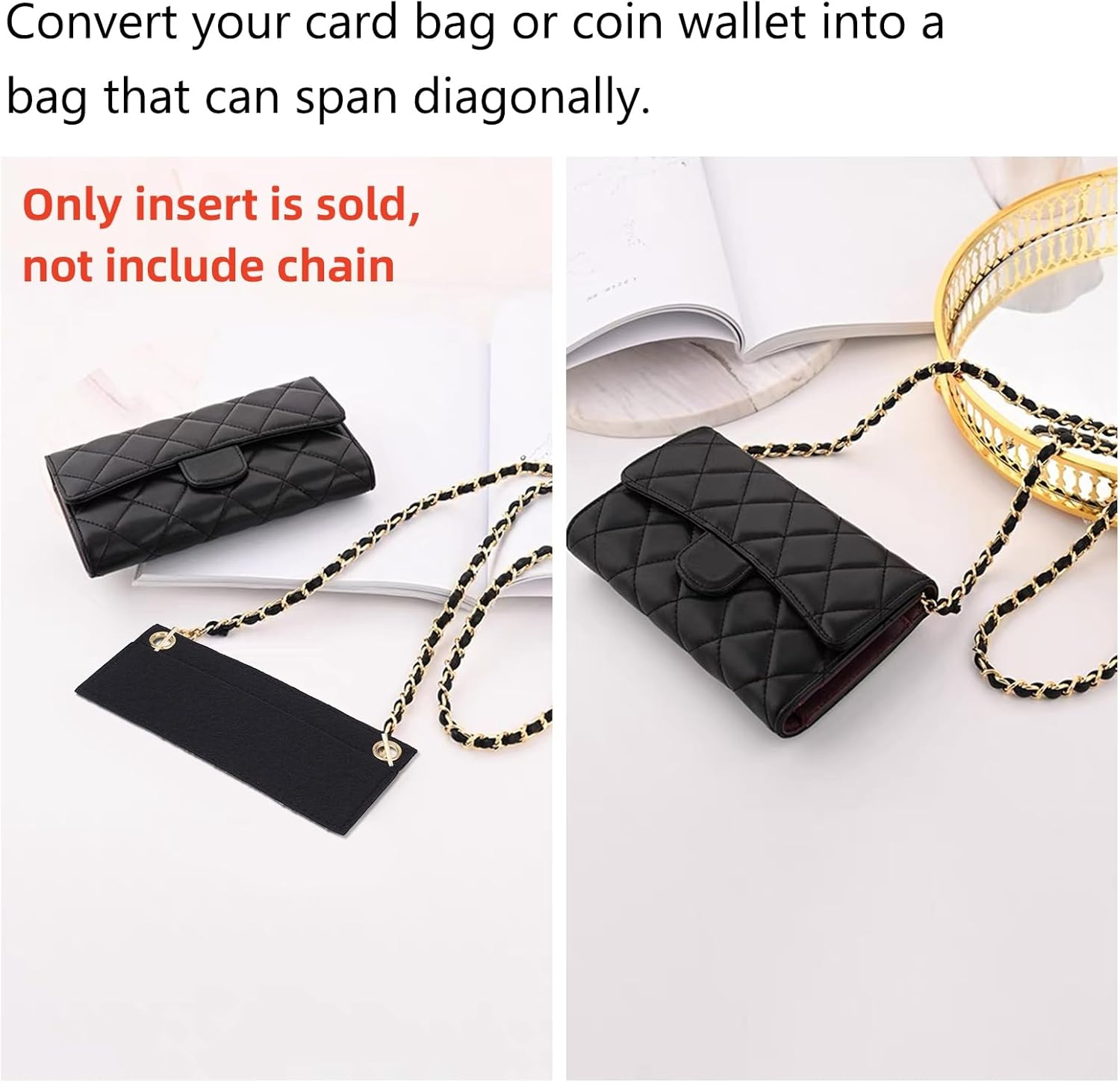 WADORN Pack of 3 Wallet with Felt Insert, Handbags Separator Pocket inside Carry Bag Organiser Conversion Multi-Pocket Felt Insert with Eyelet Organiser for Handbag Pochette Clutch Travel Bag image number 1
