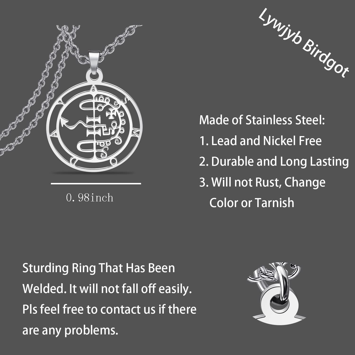 Lywjyb Birdgot Sigil of Asmoday Pendant Asmodai Asmodeus Medalion Necklace Occult Jewelry image number 5