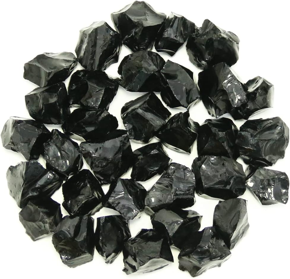 Black Obsidian Crystal Rocks, Black Stones Bulk for Wicca, Reiki, and Energy Healing Crystals, Witchcraft Supplies, Rocks for Tumbling, Calcite Crystal, Hypnotic Gems(1 Lb) image number 1