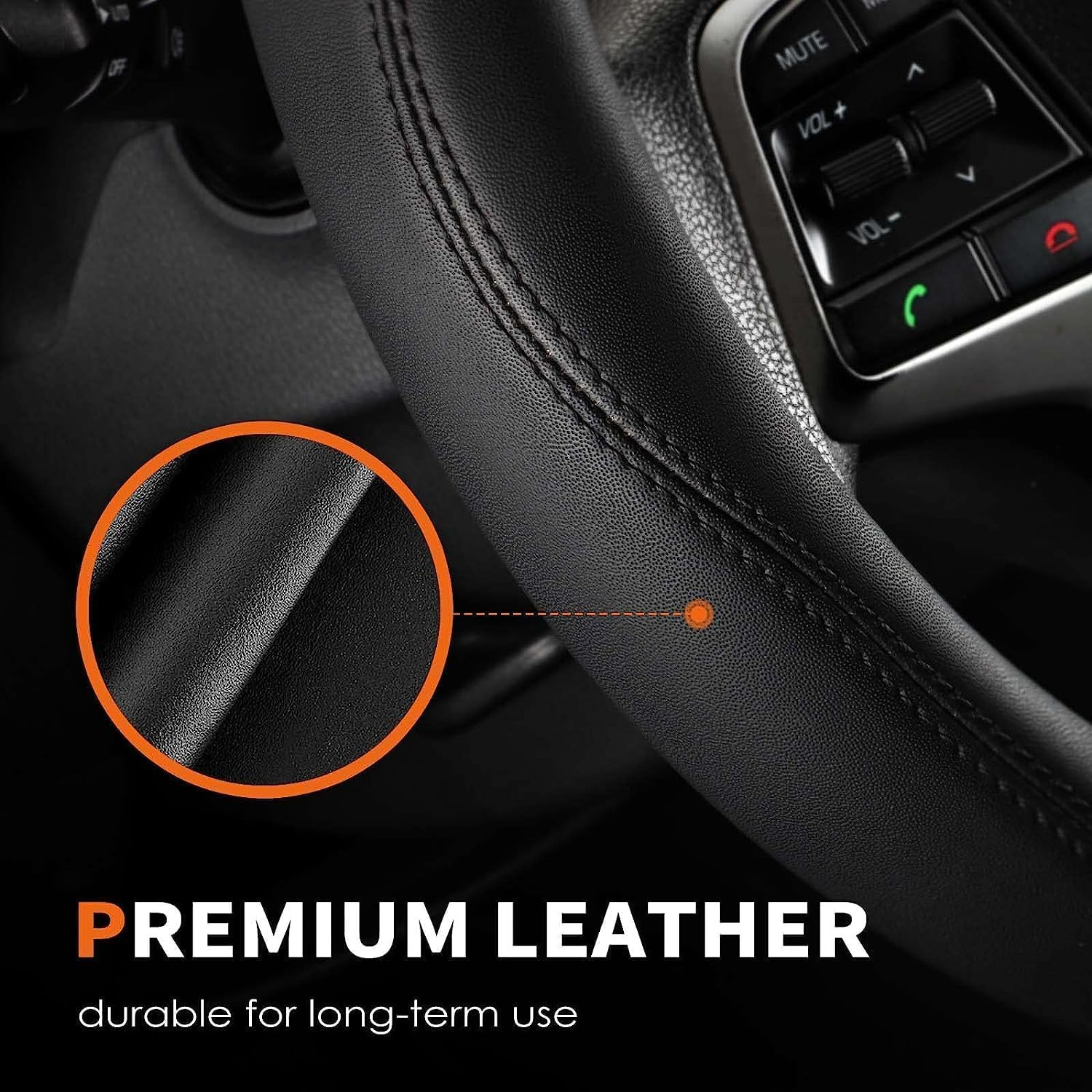 Car Steering Wheel Cover - Universal Car Accessory for Diverse Cars, Durable Leather Cover with Anti-Slip Lining, for Steering Wheel with a Diameter of 37-38Cm,Gray image number 4