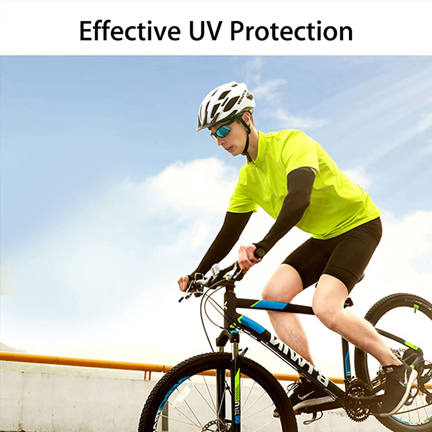 2 Pairs - Arm Cooling Sleeves UV Sun Protection Arm Sleeves for Women Men Youth, MH MOIHSING Arm Warmers for Cycling Driving Outdoor Sports Basketball Sleeves, Arm Compression Sleeves Black White image number 3