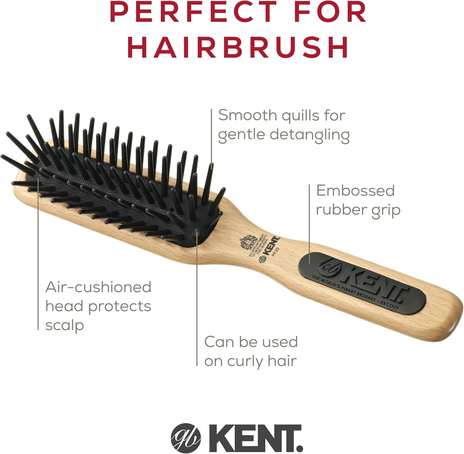 Kent Narrow Detangling Hair Brush with Large Non Scratch Nylon Quills