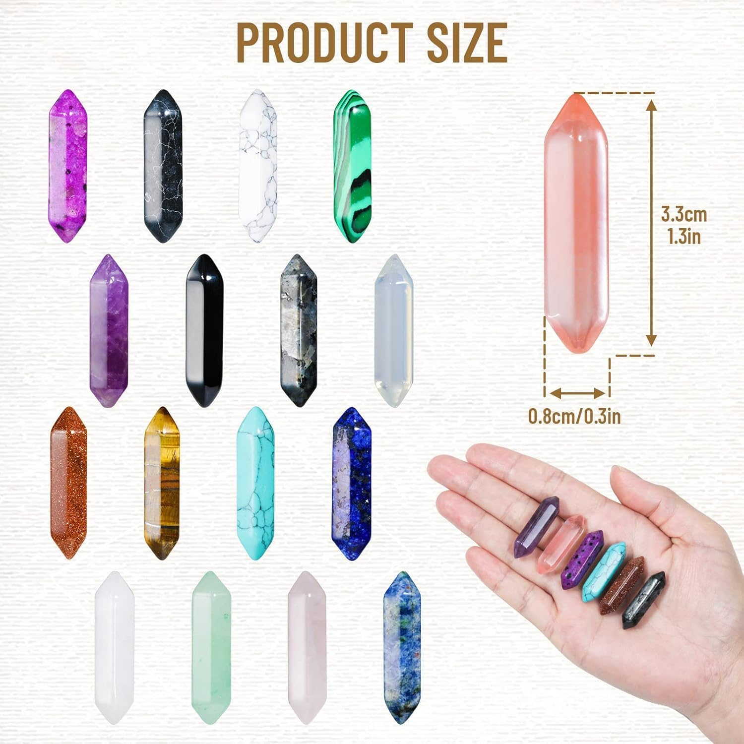 17Pcs Healing Crystals Stones Sets, Hexagonal Bullet Shaped Reiki Meditation Gemstone Chakra Stones Tiger Eye Obsidian Quartz Crystals Gemstone Wand Set Pendants with Storage Box image number 1