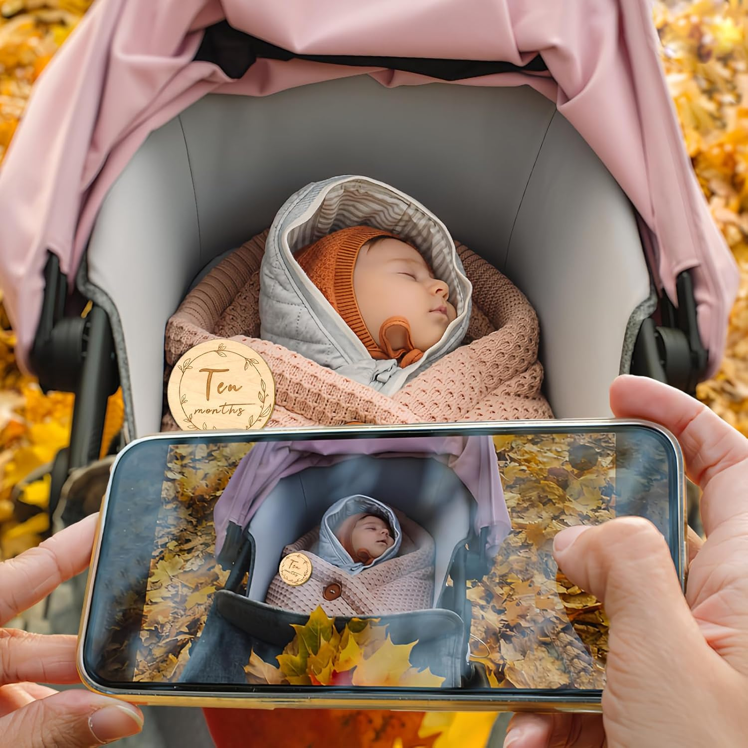 Baby Monthly Milestone,Beautiful Baby Milestone Signs-7 Double Sided Marker Wooden Circles Discs Newborn Photography Prop, Pregnancy Journey Birth Announcement Sign Baby Boy and Girl Gift Sets image number 1