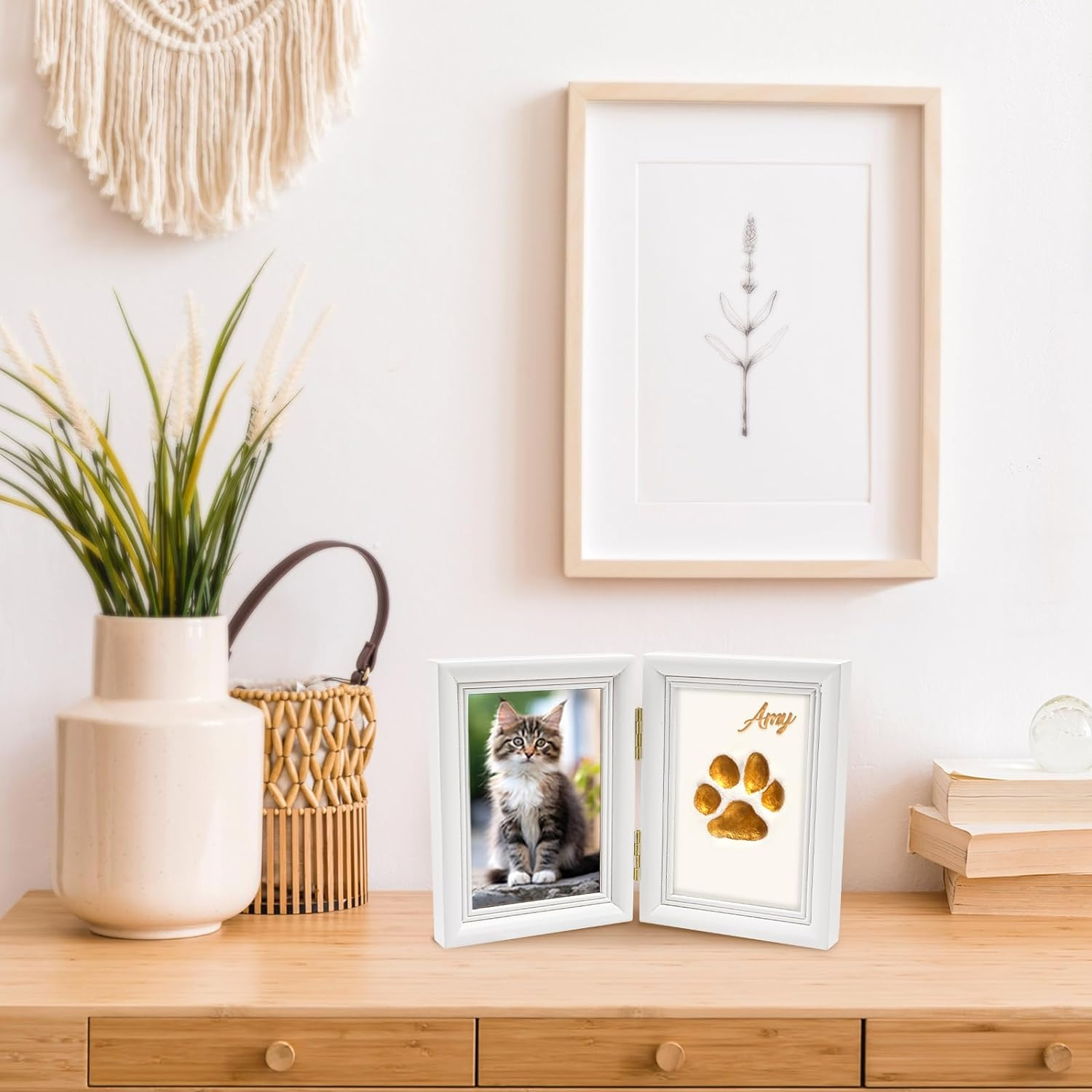 Avont Paw Print Kit with Picture Frame and Imprint Clay, Pawprints Impression Keepsake for Dogs Cats, Memorial Desk Display for Pets -White image number 4