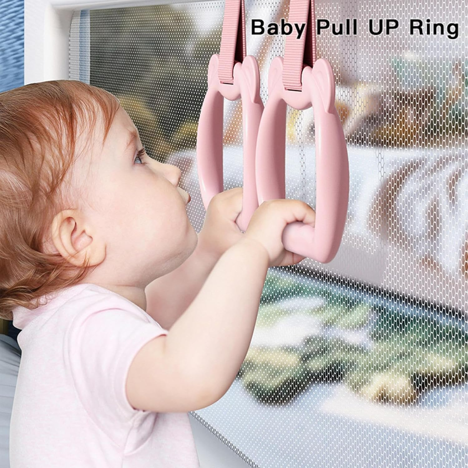 Crib Pull up Rings - Baby Crib Pull Rings,Toy Strap Handle Grip Cot Accessories for Boys Exercise Walking Practice Yard Play - Grey image number 4