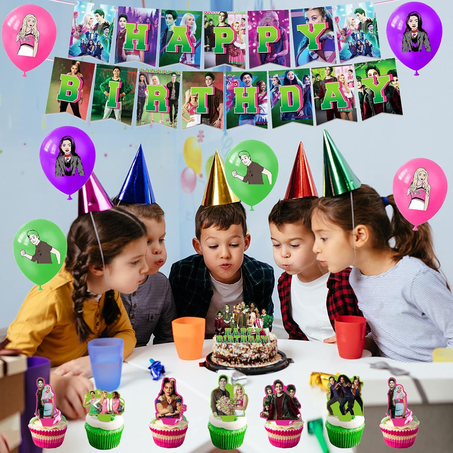 Dinoeye Zombie Green Zombie Balloons, Cake Topper, Happy Birthday Banner Birthday Party Decoration Pack image number 1