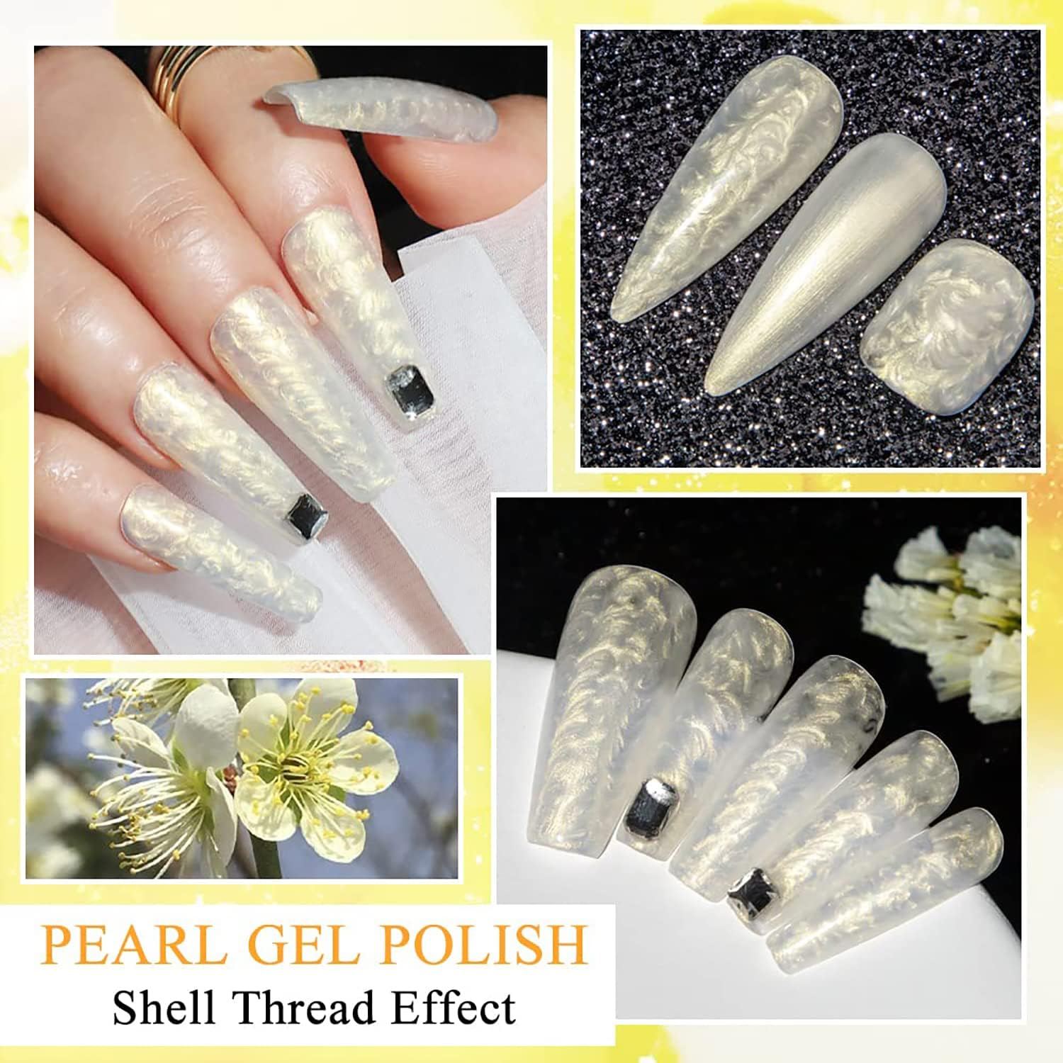 Vishine Pearl Gel Nail Polish,16Ml Glitter Gel Polish Shell Thread Effect Soak off UV LED Shimmer Nail Gel for Nail Salon Home DIY Manicure 0.54Oz image number 4