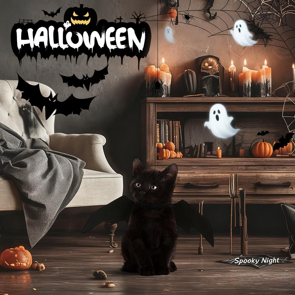 Halloween Pet Bat Wings, Cat Bat Costume, Adjustable Dog Bat Wings, Halloween Party Cosplay Decoration Pet Costume image number 2