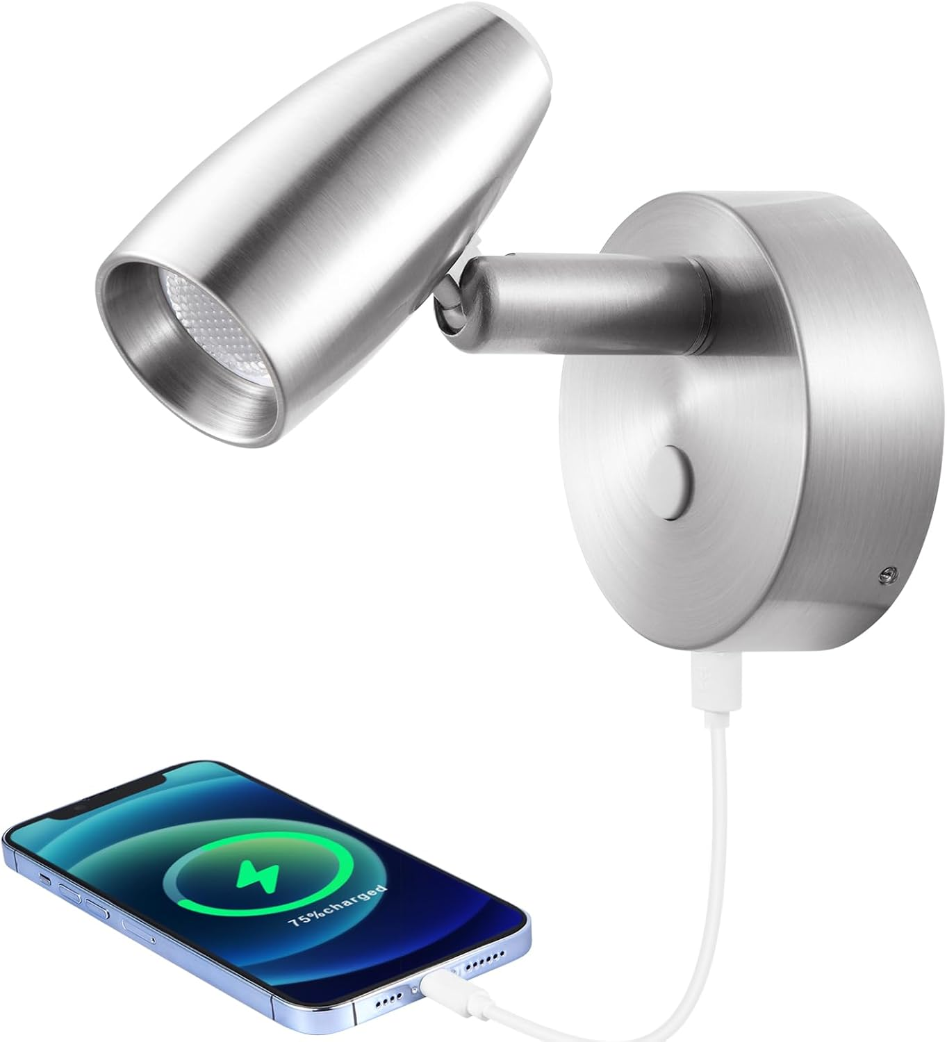 Obeaming RV 12V Reading Light Swivel LED Motorhome Spot Light with Quick USB Charger & Blue Nightlight, Campervan Caravan Boat Van, Aluminium 12-24VDC Hard-Wired, Nickel Finish