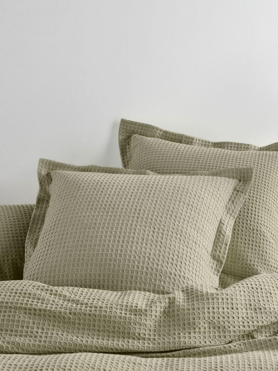 Linen House Deluxe Quilt Cover Set, Waffle Eucalyptus, Queen Size