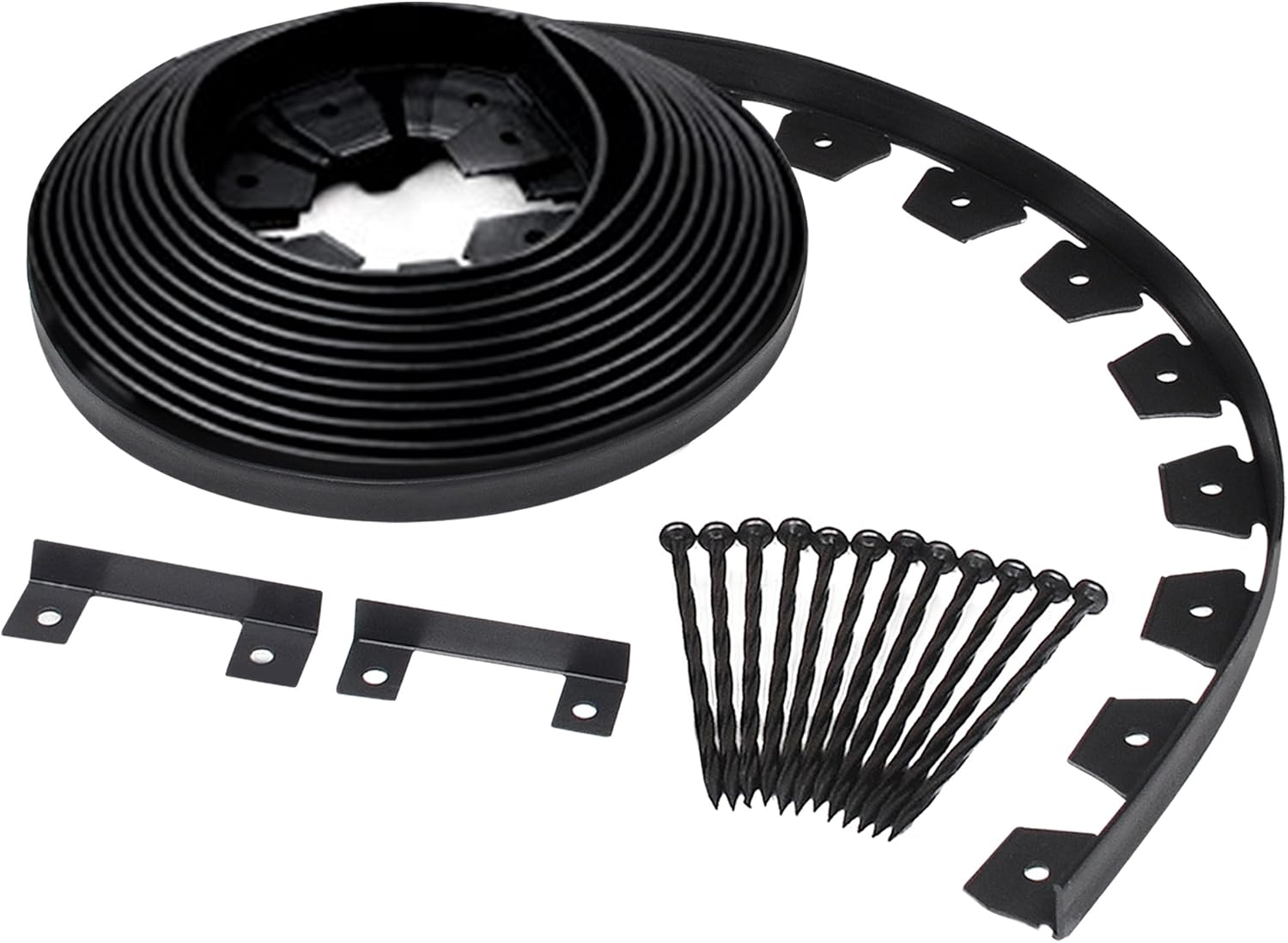 Easyflex No-Dig Landscape Edging with Anchoring Spikes, 1.5 In. Tall Straight Top Plastic Garden Border, 40 Foot Kit, Black image number 4
