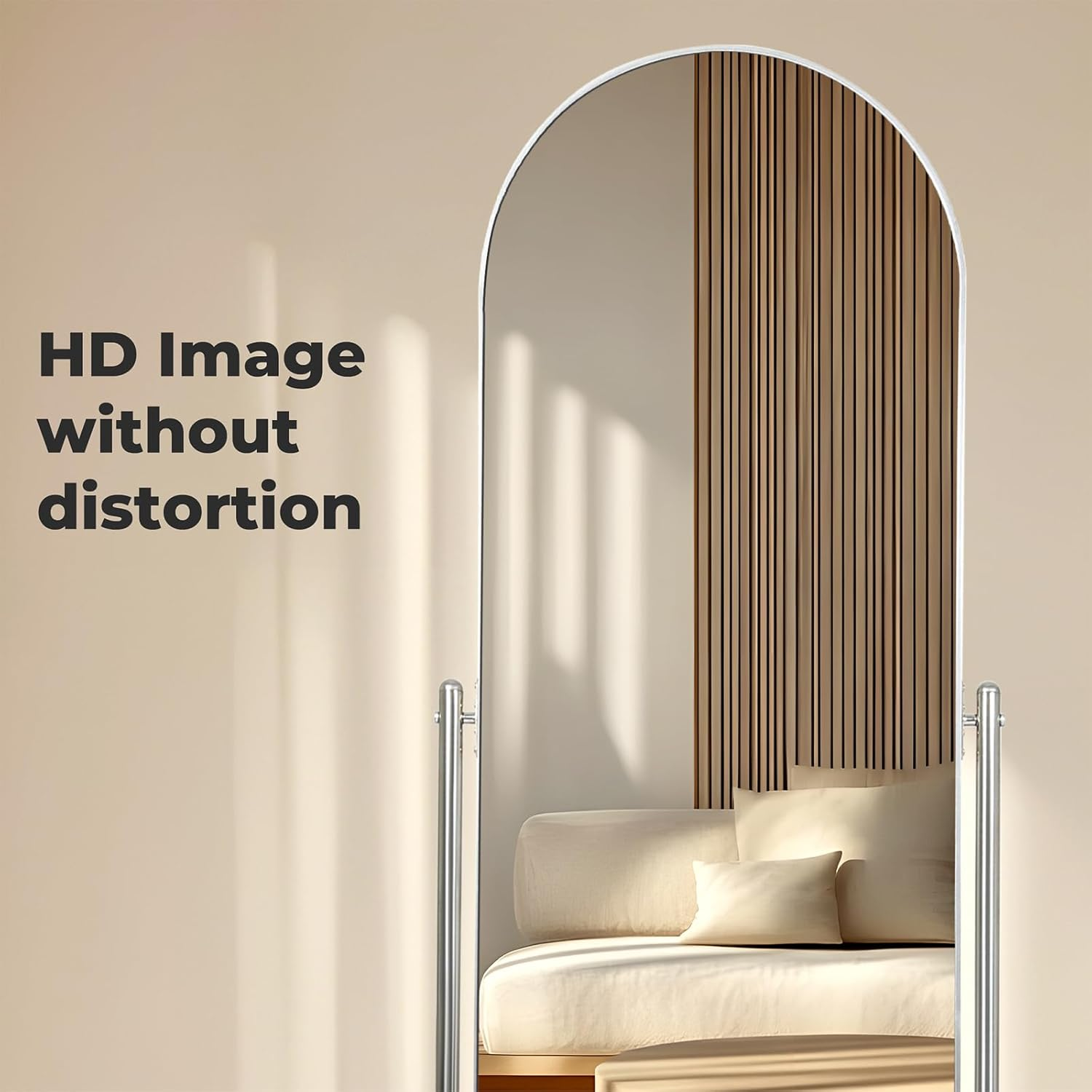 Yezi 165X46Cm Full Length Arched Floor Mirror with Rolling Stand, Freestanding Full Body Dressing Mirror, Modern Metal Frame, Mobile Design with Lockable Wheels for Bedroom or Living Room Cloakroom image number 3