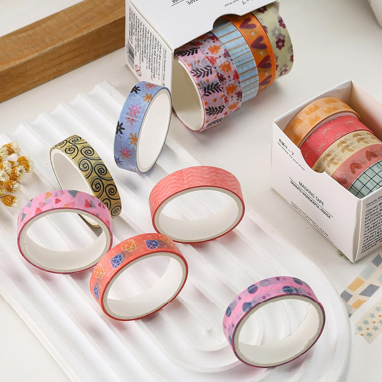 YUBX Basic Washi Tape Set 30 Rolls Cute Patterns Decorative Skinny Slim Masking Tapes for Arts, DIY Crafts, Journals, Planners, Scrapbook, Wrapping (Sweety Two) image number 1