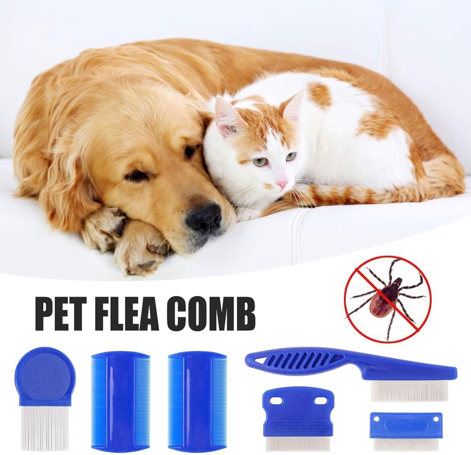 Dog Grooming Comb Pet Care Flea Comb for Cat Dog Pet Stainless Steel Comfort Flea Hair Comb Flea Tick Comb 6Pcs 1Set image number 1