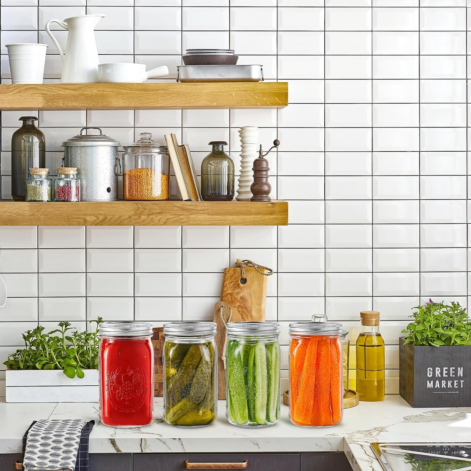 32 Oz Wide Mouth Mason Jars Half Gallon Mason Jars with Airtight Lids and Bands for Canning, Fermenting & Pickling (12) image number 2