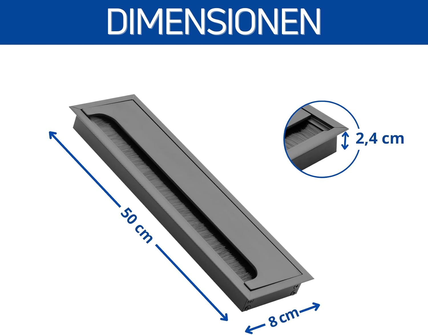 GTV - Merida Cable Grommet - Cable Guide with Opening Lid - Cable Passage Rectangular Cable Organisation for Furniture Cable Passage/For Installation in the Worktop / 80 X 500 Mm/Black image number 4