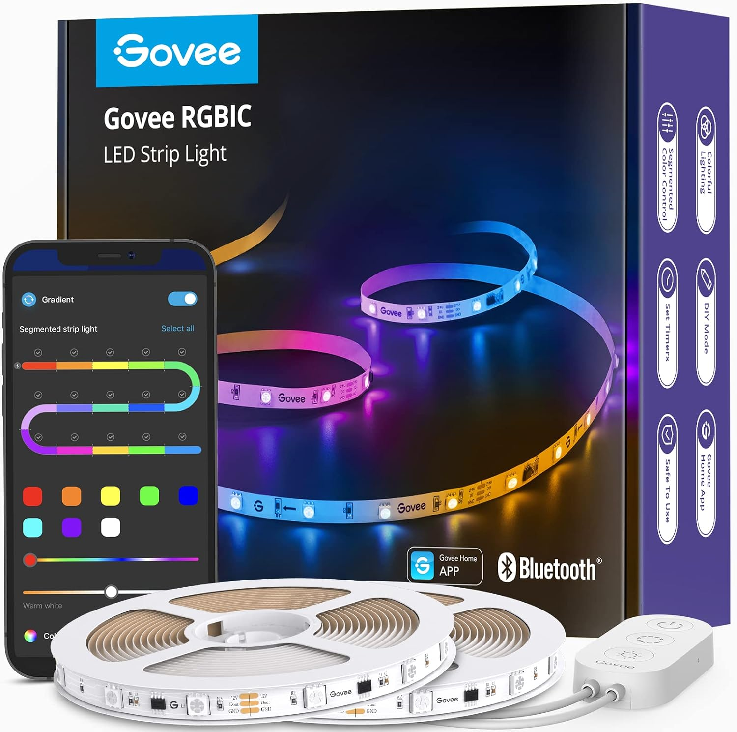 Govee RGBIC LED Strip 20M Music Sync Segment Control Colour Changing 64 Scene Modes App Controlled for Party Home Bedroom TV 2 Rolls 10M image number 3