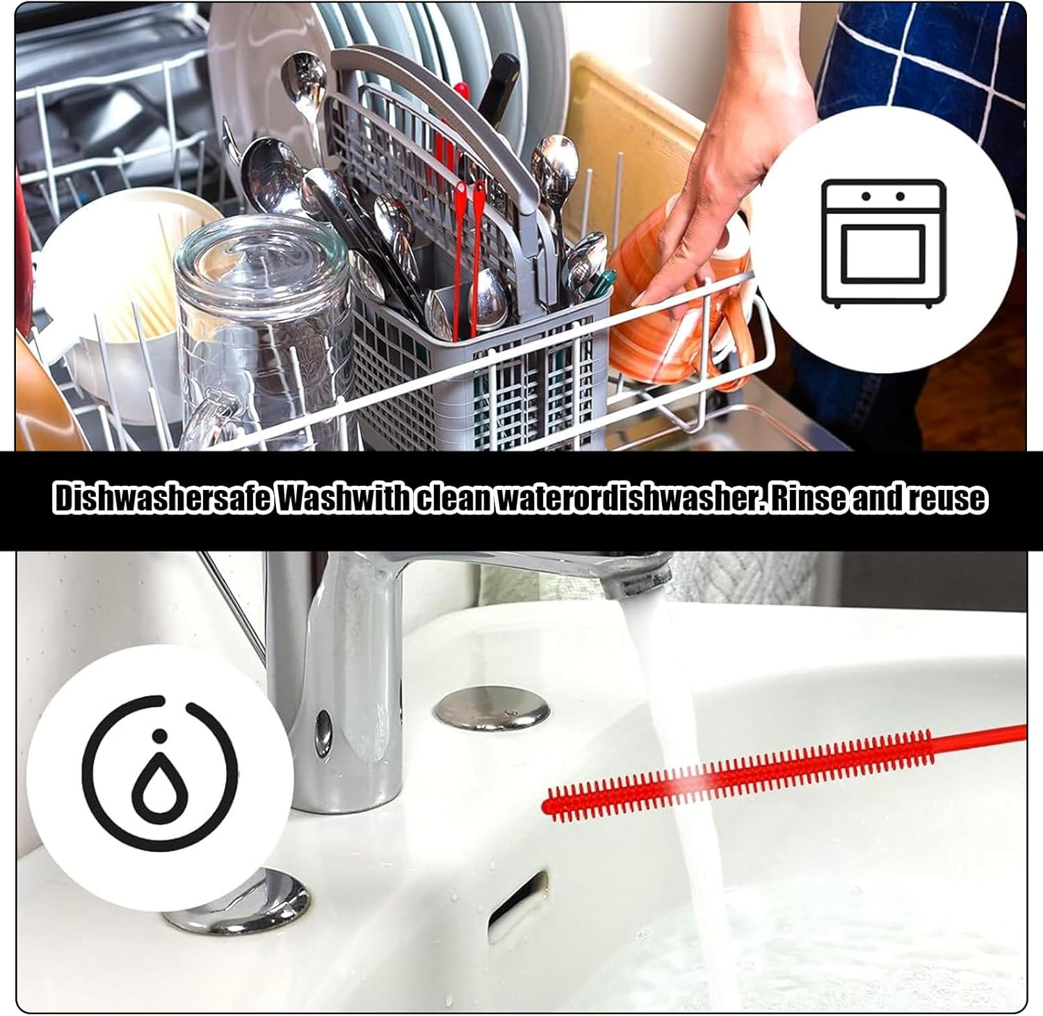 Silicone Straw Cleaner Brush Set 6Mm+8Mm, Soft Bristle, Bendable+Clean Reusable Straws/Travel Bottles+Home/Travelers+Crevice-Friendly, Durable+Straw Cleaner Brush Extra Long(Red)