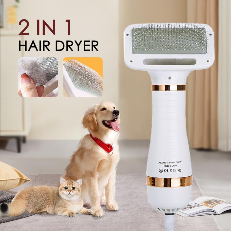 2 in 1 Pet Hair Dryer, Pet Grooming Blowing Dryer with Slicker Brush, 3 Heat Settings, One-Button Hair Removal, Portable Dog Blower, Professional Home Grooming Furry Drying for Cat Dog image number 6