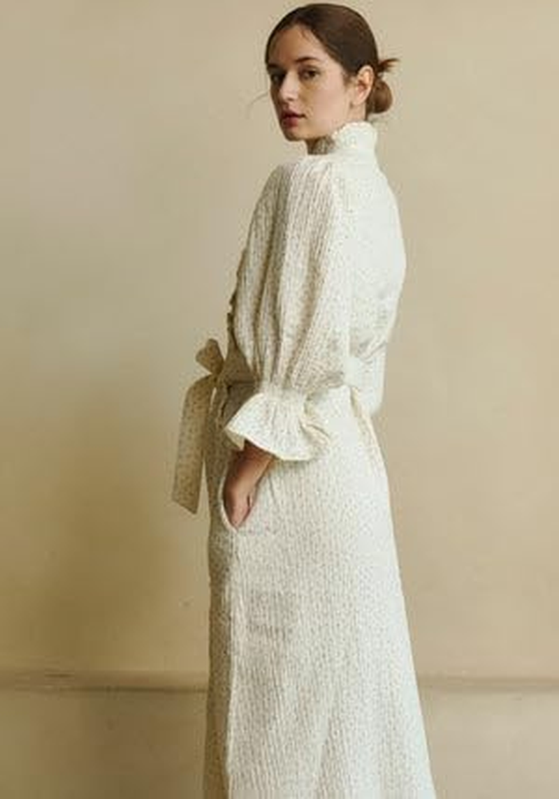 NOTHING FITS but Muslin Gauze Robe Maternity Gown, Women&rsquo;S Cotton Classic Nursing Robe, Puffed Sleeves - Hyacinth image number 5