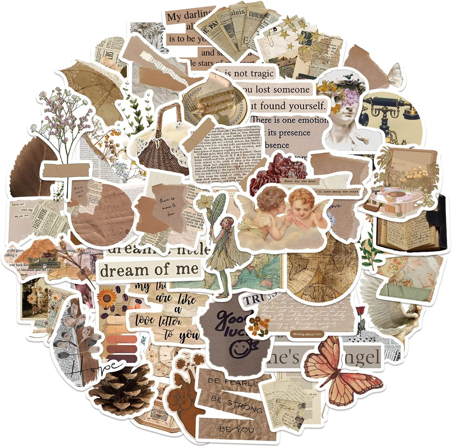 52 PCS Art Vintage Stickers, Cool Aesthetic Artistic Vinyl Waterproof Stickers for Laptop Water Bottles Computer Travel Case Guitar Skateboard Decals for Teens Kids Girls Gift (Cute Vintage) image number 1