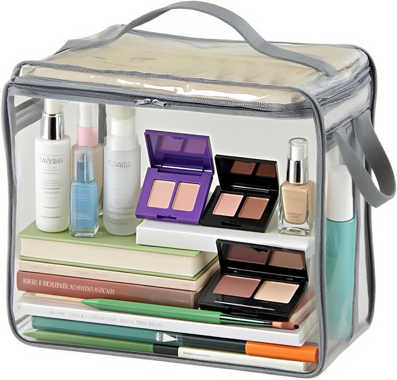 MIUPOO Large Cosmetic Bag, Waterproof, Toiletry Bag, Transparent, Make up Bag, Portable, Waterproof Makeup Training Box, Large Capacity Cosmetic Bag, Portable, Travel Make up Bag image number 5