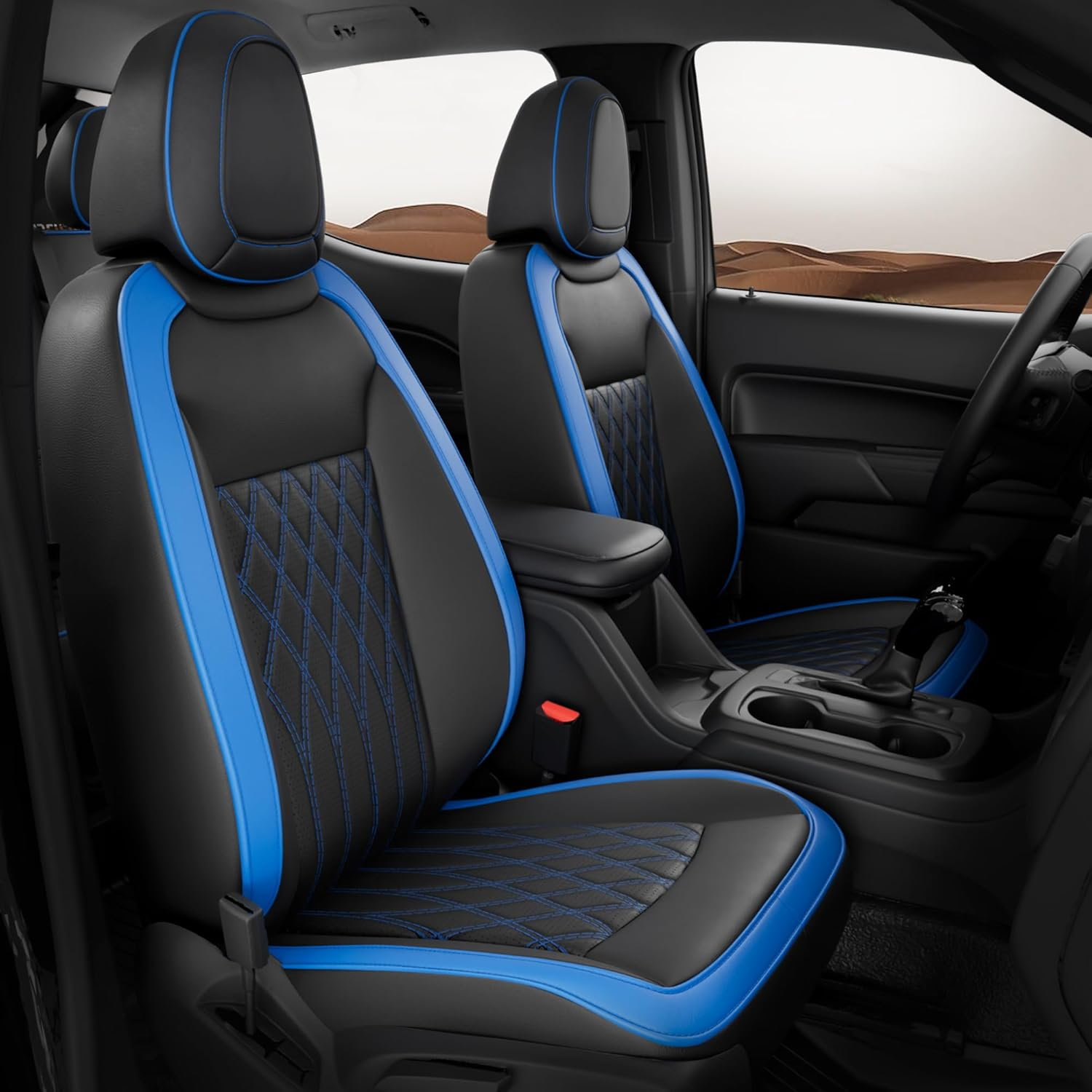 FEINEPRO Custom for Chevy Colorado 2015-2022 Crew Cab Extended Cab Z71 LT ZR2 - Faux Leather Pickup Seat Covers for Colorado Accessories (Black Blue, Full Seat/2015-2022 Crew Cab)