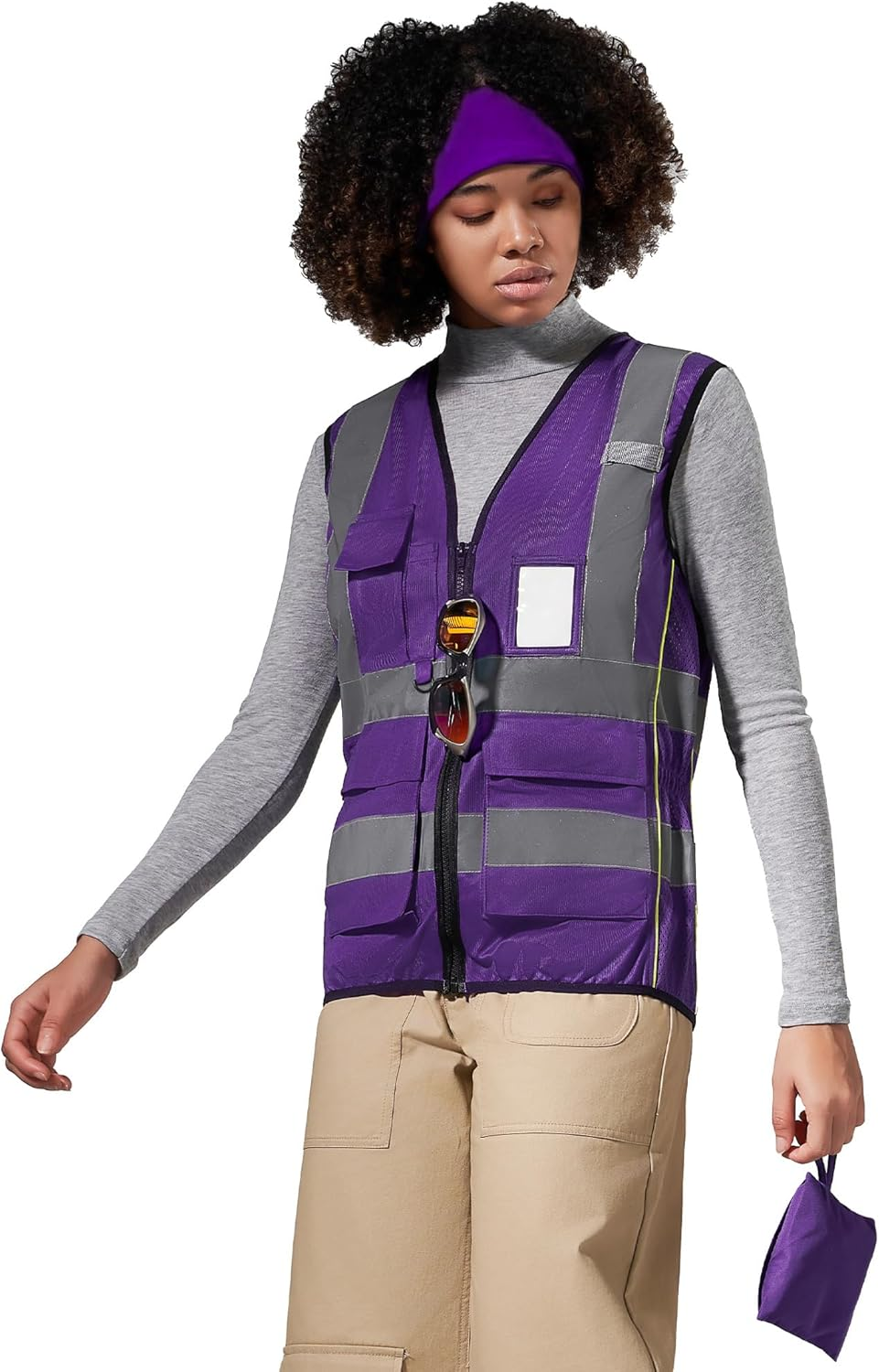 AYKRM Work Vest High Visibility Vest Women'S Safety Vest Running Vest with Zip and Pockets image number 2