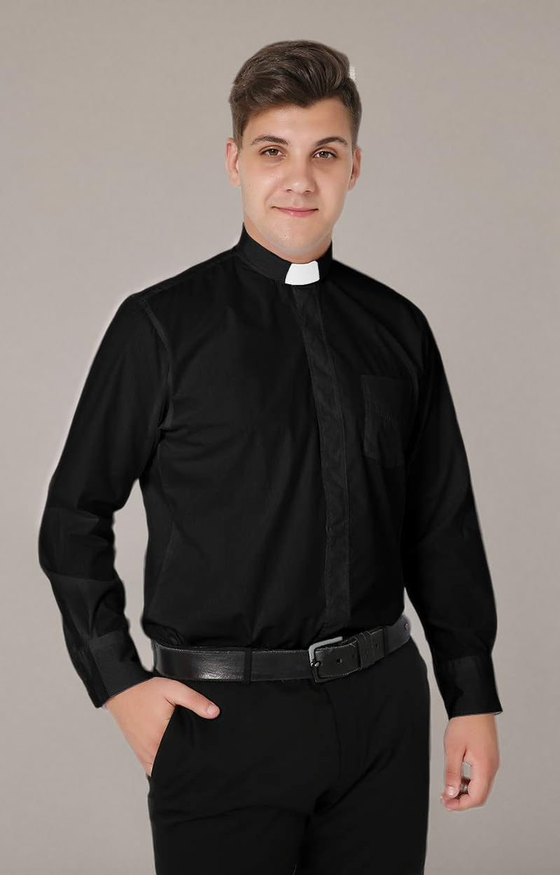 Ivyrobes Mens Tab-Collar Long Sleeves Clergy Shirt 4 Colours image number 4