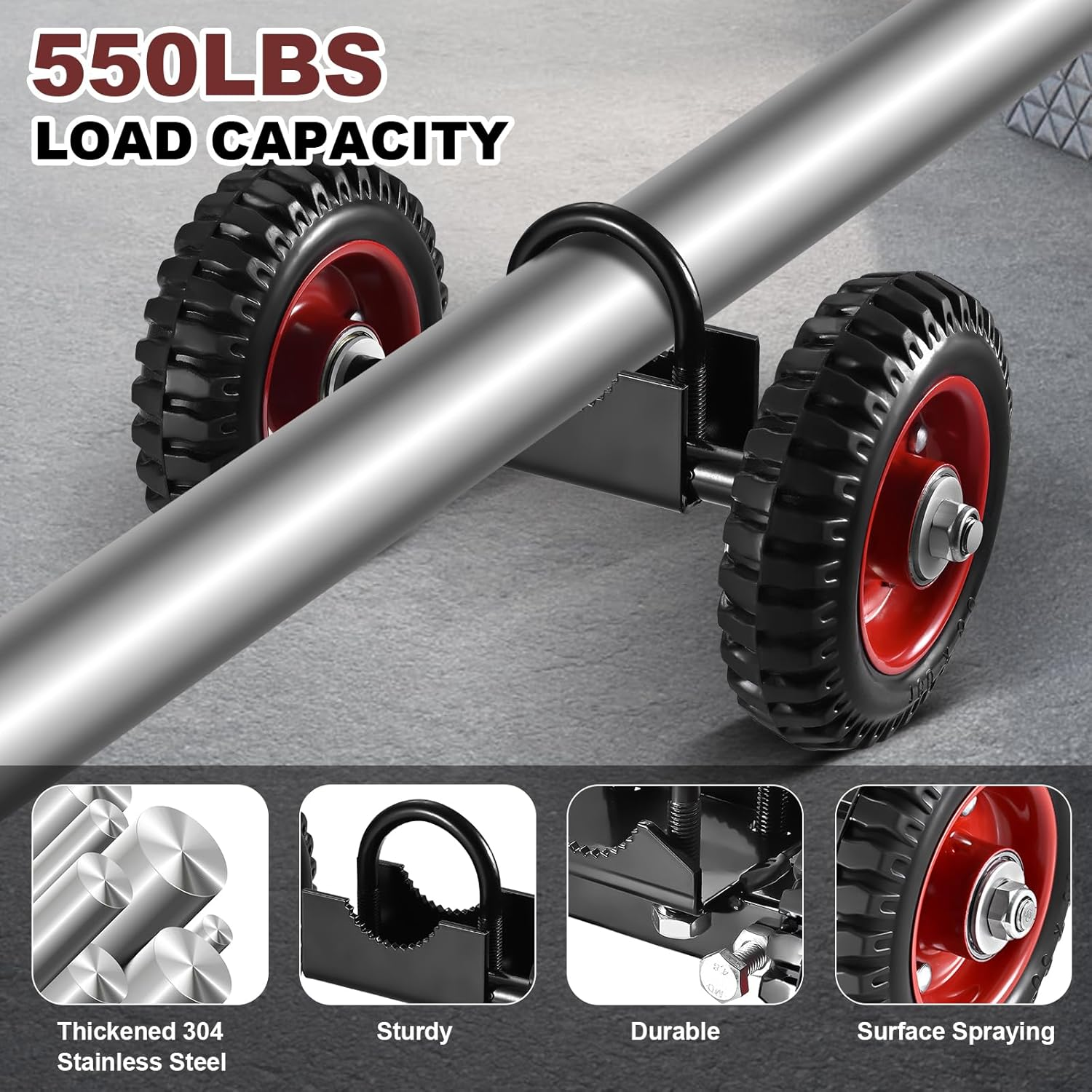 Soiiw Rolling Gate 6 Inch Rubber Wheel Carrier Heavy Duty for Driveway Chain Link Fence Metal Tube Gates and Rolling/Sliding Gates 550Lb Capacity,1-Pack (6 Inch-2 Wheel(One U-Bolt 2Inch)) image number 5