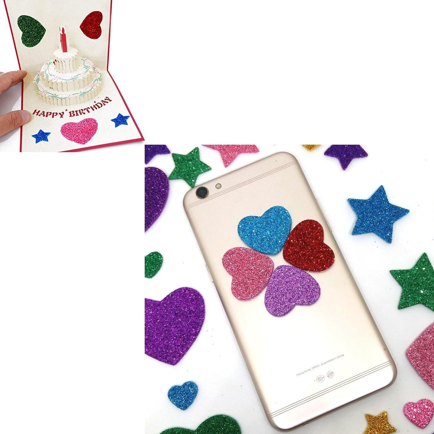 WEZCHUGHAOL 300PCS Colorful Glitter Foam Stickers Set - Self-Adhesive Stars & Hearts for Crafts, Valentine'S Day Cards, Scrapbooking, Home Decor - Sparkle DIY Art Supplies (Mixed Sizes)