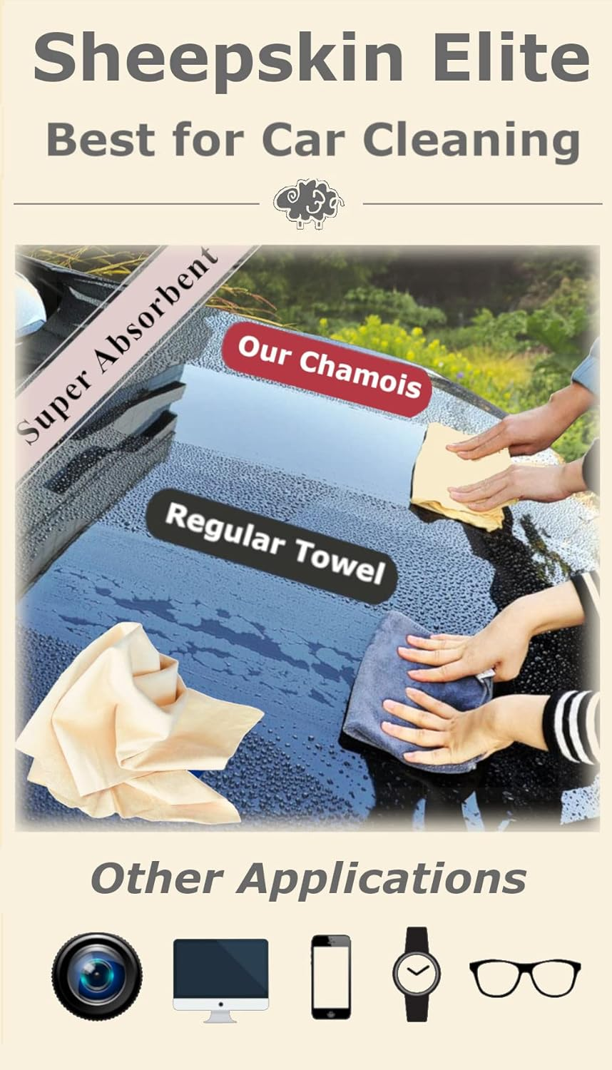 SHEEPSKIN ELITE Chamois Drying Cloth Car Drying Towel Real Leather Super Absorbent Fast Drying Natural Chamois Car Wash Cloth Accessory (2 SQ Each, 4 SQ FT in Total) image number 3