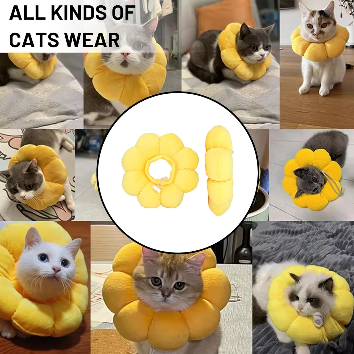 XIELBIS Cat Recovery Collar, Soft Cone Collar, Cute Sunflower Design, Adjustable for Cats, Dogs & Rabbits - Quicker Healing Post-Surgery