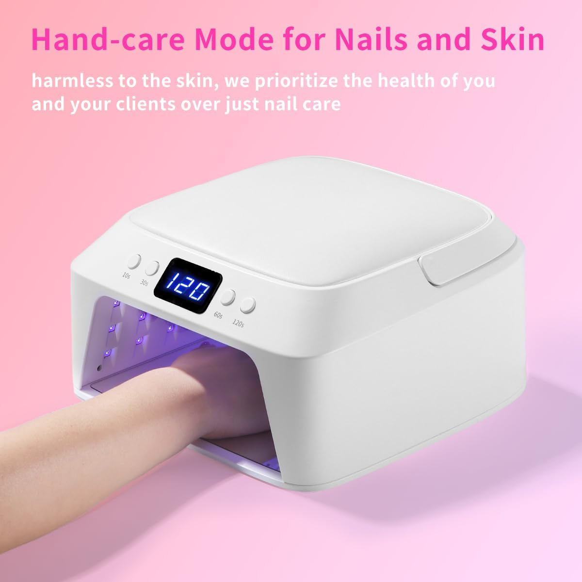 MUSILAN Nail Arm Rest Nail Lamp for Gel Nail Polish, UV/LED Nail Light Fast Dryer for Polygel Sculpting Gel Curing with PU Leather Arm Rest Portable Handle 4 Timers Automatic Sensor Double Led Display image number 4