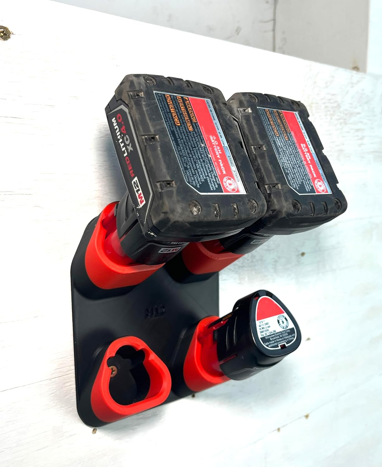 Generic Battery Mount for Milwaukee M12 - Holds 4 Batteries - Wall Mount - Made in USA (Red & Black) image number 3