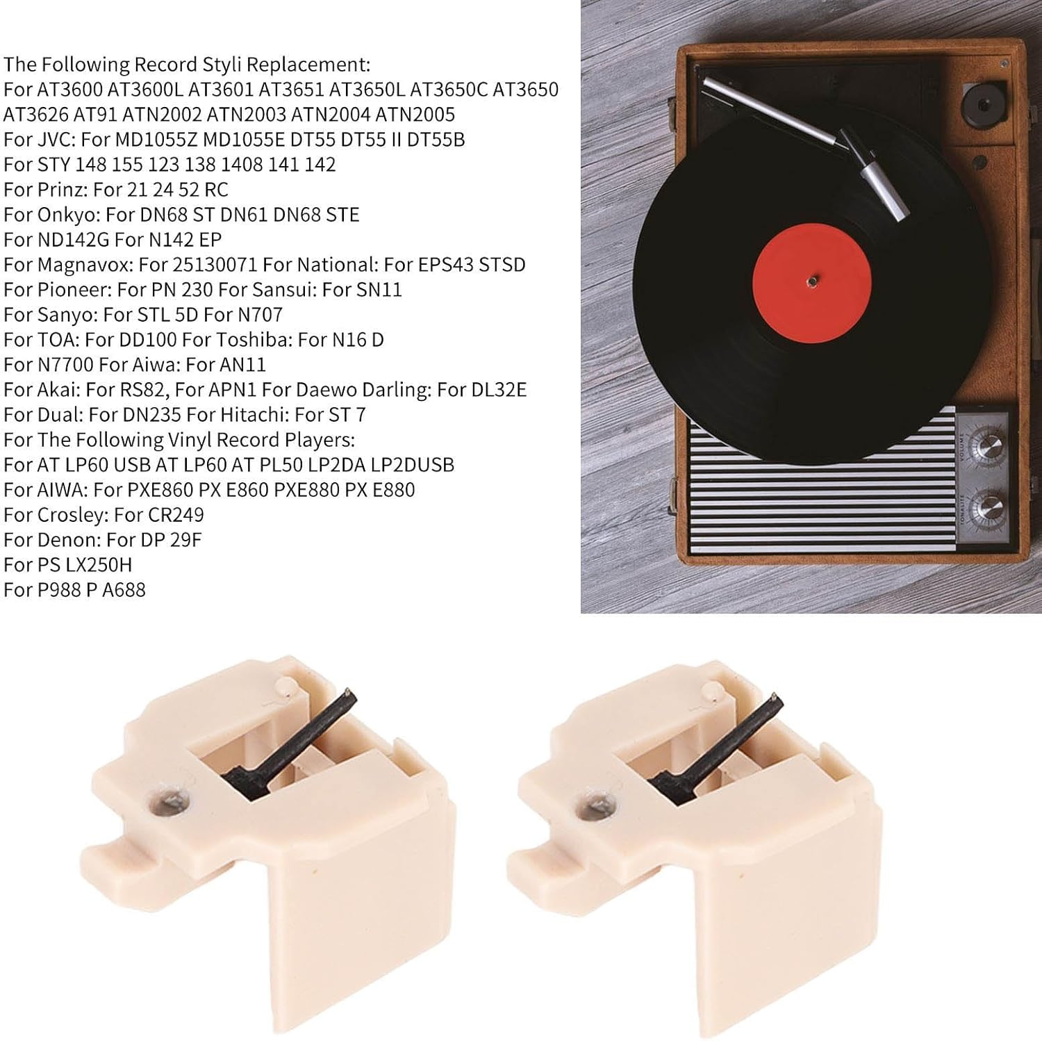 Record Player Needle Turntable Stylus Replacement or Audio Technica at LP60 at PL300 at LP60XBT USB, Turntable Needles Stylus with Cleaning Brush image number 4
