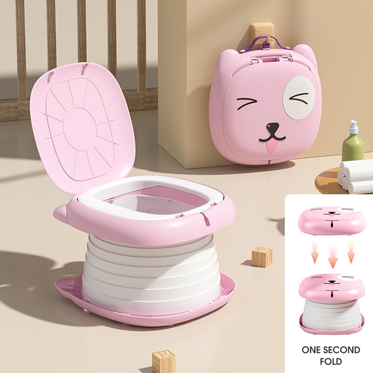 ZONEY Portable Potty, Travel Foldable Training Toilet for Car Camping Indoor Outdoor Bathroom, Kids Training Toilet for Boys Girls Baby Toddler (Pink)