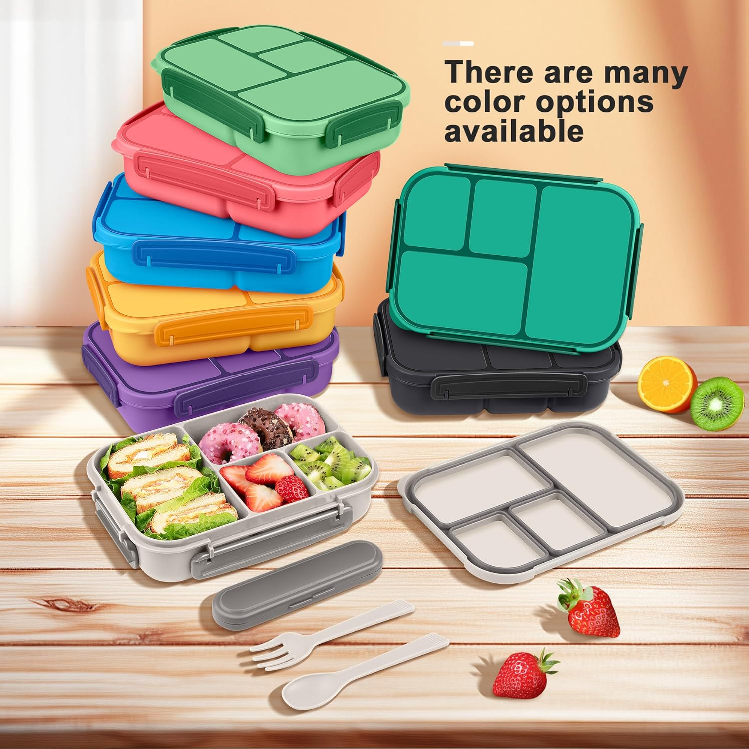 Lunch Box Kids,Bento Box Adult,Leakproof Lunch Containers for Adults/Kids/Toddler,1200Ml-4 Compartments Bento Lunch Box with Utensil,Microwave & Dishwasher & Freezer Safe (White) image number 6
