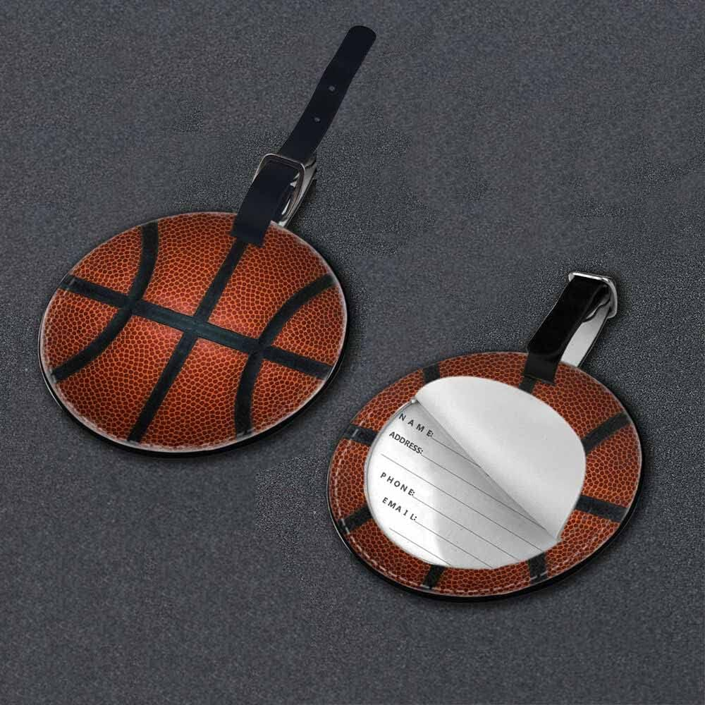 TKS MITLAN Basketball Luggage Tag for Suitcases Game Leather Texture Spot Sport Red Black Color Team Popular Art Cool Ball PU Leather Bag Travel Suitcase ID Identifier round Baggage Tags (1 Pack) - Multi149 image number 6