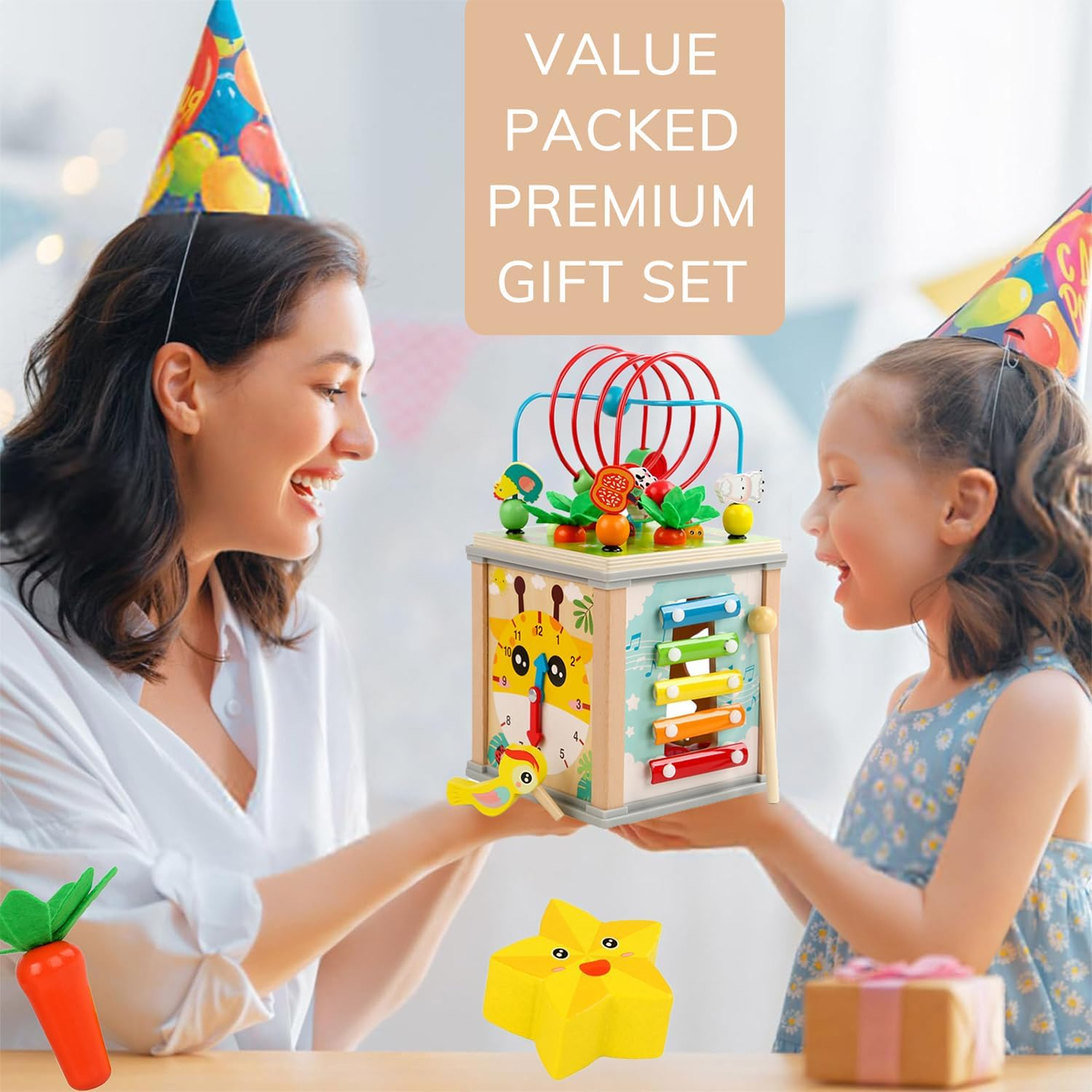 Uandhome 10 in 1 Wooden Activity Cube for Toddlers 1-3,10-In-1 Montessori Toys Gift Set for Boys & Girls, Educational Learning Toys for 2 Year Olds, One Year Old Baby Birthday Gifts image number 3