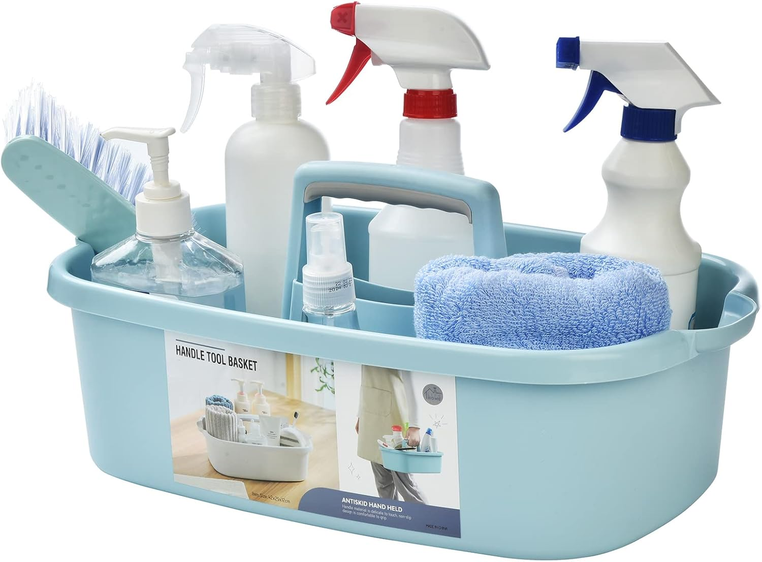 ALINK Plastic Cleaning Storage Caddy with Handle, Large Shower Caddy Basket Organizer for Dorm, Bathroom, Tool, Garden, Kitchen, Cleaning Supplies - Clear