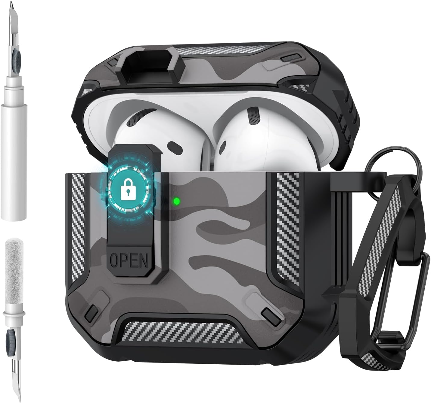 Leonids for Airpods 4 Case with Secure Lock Lid & Cleaner Kit, Hard Full Body Protective Case Cover for Airpods 4Th Gen (Camouflage Green)