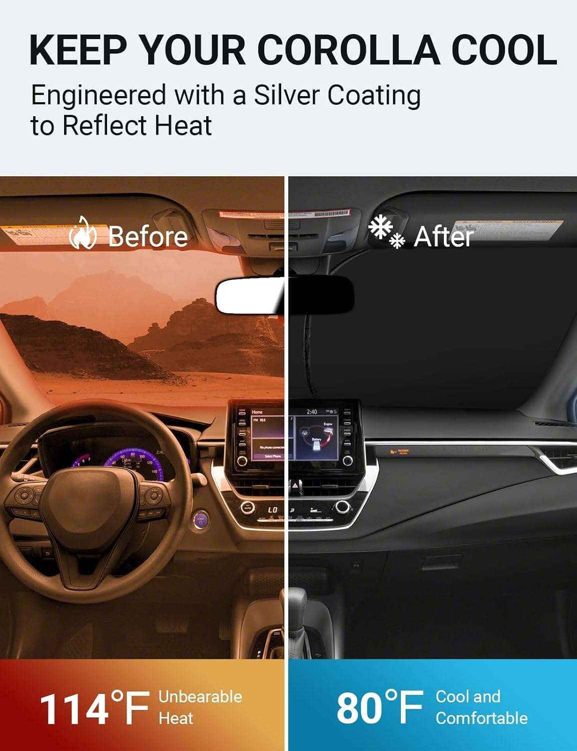 Proadsy 2025 Upgrade Windshield Sun Shade Custom Fit Toyota Corolla 2019-2024 2025 4-Layer Foldable Front Sunshade Protector Sun Visor Blocks UV Rays Keep Car Cooler Accessories image number 3