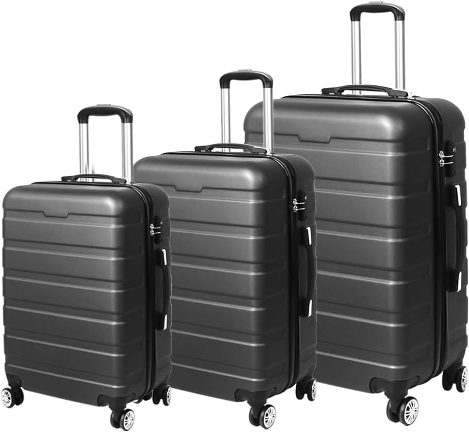 Slimbridge 3Pcs Luggage Set Suitcase Trolley, 20" 24" 28" Inch Sets Travel Packing with Built-In Lock, Hard Shell 360&deg; Wheels Spinner Luggages Suitcases, Dark Grey