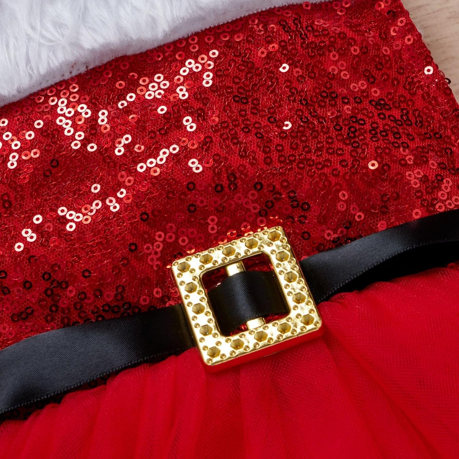 OONA&reg; Toddler Girls' Fluffy Sequined Sleeveless Strappy Short Tulle Skirt Christmas Romper Dress image number 5