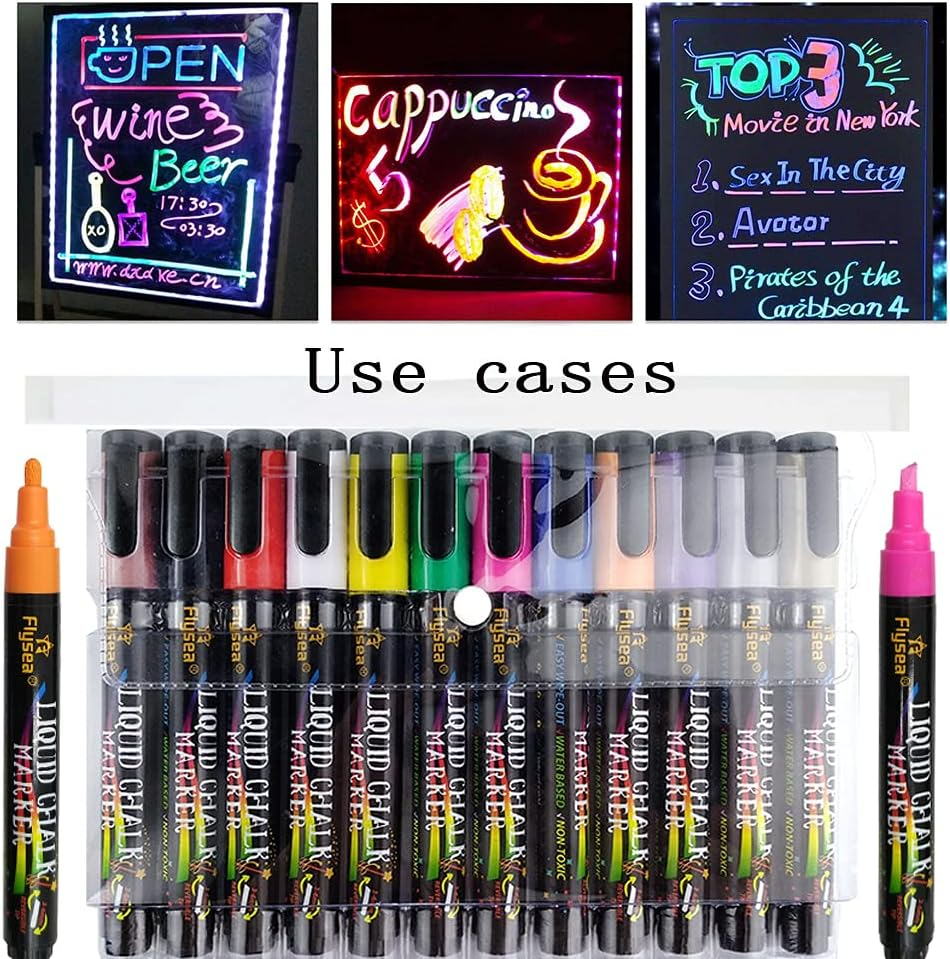 RIDINO Liquid Chalk Pen Markers - Chalkboard Marker Erasable on Blackboard, Glass, Window, Mirror and Kids Art-Chalk Pen Includes Reversible Chisel & Bullet Tip - Wet Erase Ink(12 Colors) image number 1