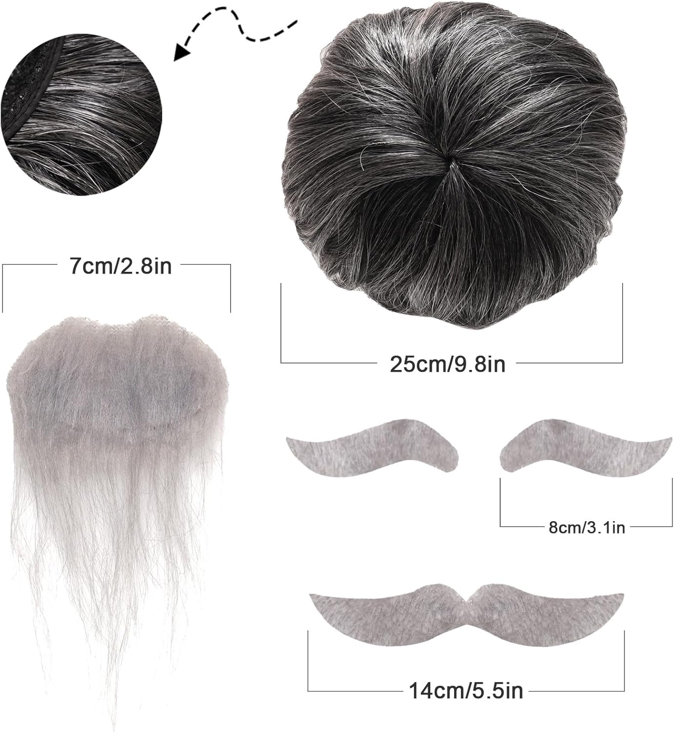 Old Man Wig Mustache Set Old Man Costume Kit Grandpa Costume Accessories Grey Wig Fake Beard Eyebrows Glasses for Men Adults Teens for Halloween 100Th Day of School image number 2